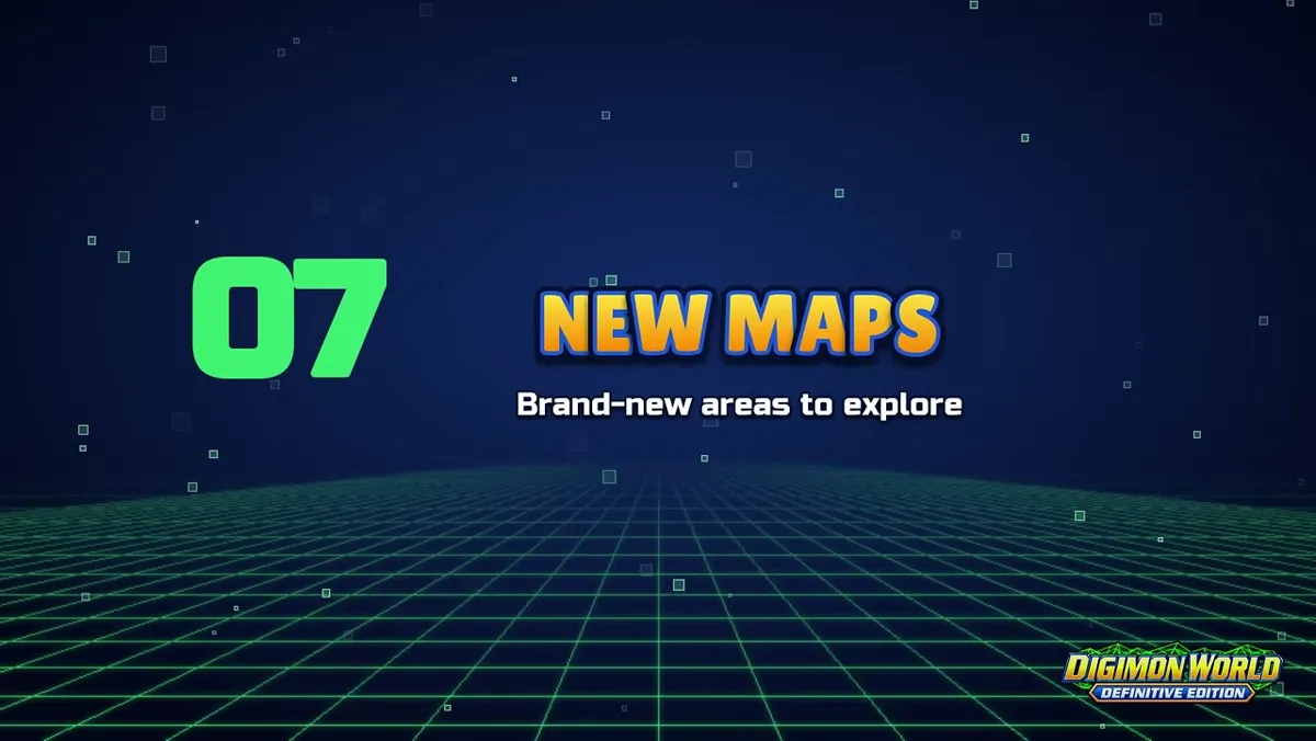Trailer feature 07 slide for Digimon World Definitive Edition new maps with brand-new areas to explore